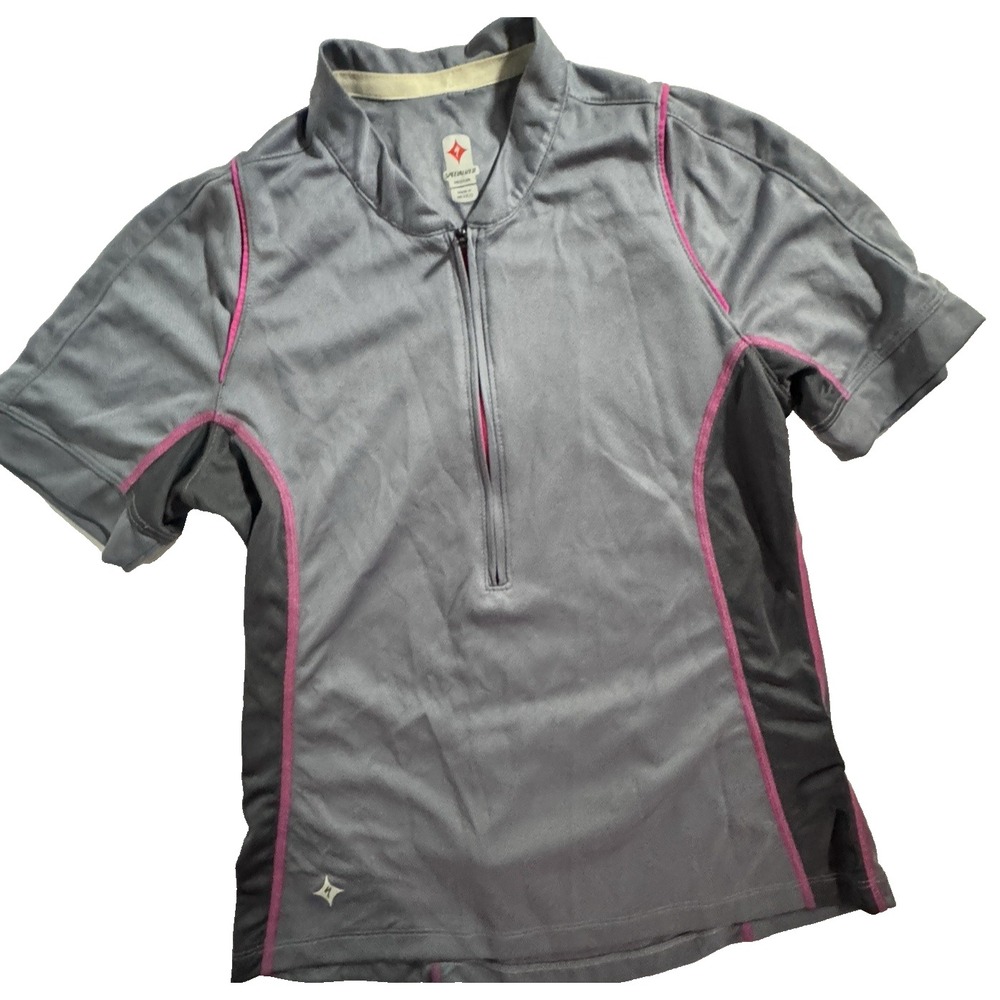 Specialized Cycling Jersey Women Medium Grey 1/2 Zip Pocket Polyester‎